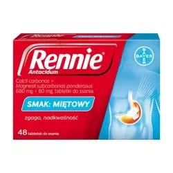 Rennie Antacidum, tabletki do ssania, smak miętowy, 48 sztuk