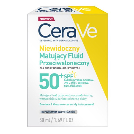 CeraVe niewidoczny, matujący fluid przeciwsłoneczny SPF50+, 50 ml