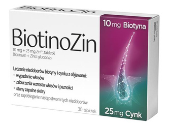 BiotinoZin 10 mg + 25 mg, biotyna+cynk, 30 tabletek